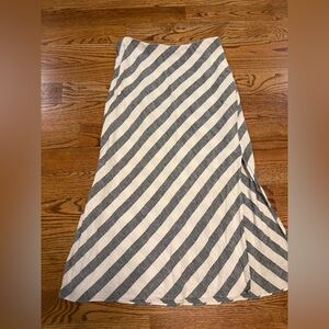 J. Crew Diagonal Striped Linen A-Line Skirt in Gray and White